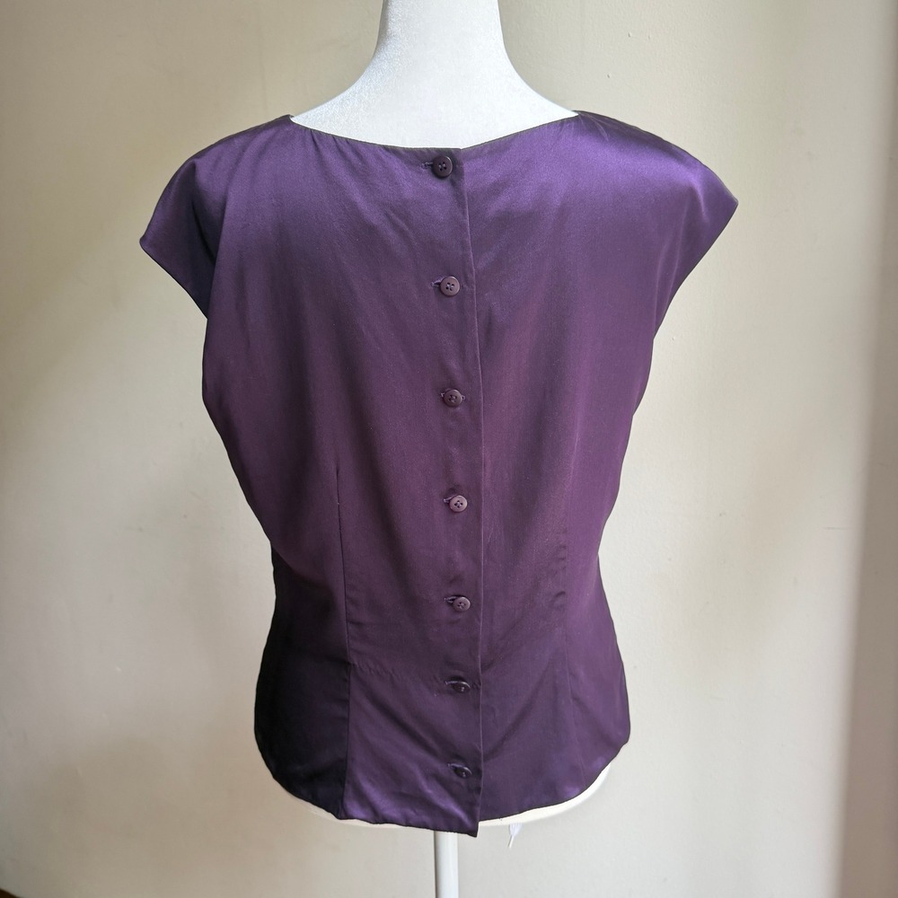 Vintage Dana Buchman Silk Floral Sleeveless Blouse Purple 6 Whimsigoth - Picture 3 of 7